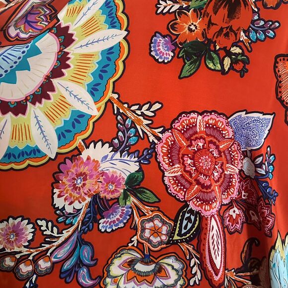 Anthropologie Maeve Silk Midi Dress Larkhill XS Mod Orange Floral Swing Flowy - Picture 5 of 13